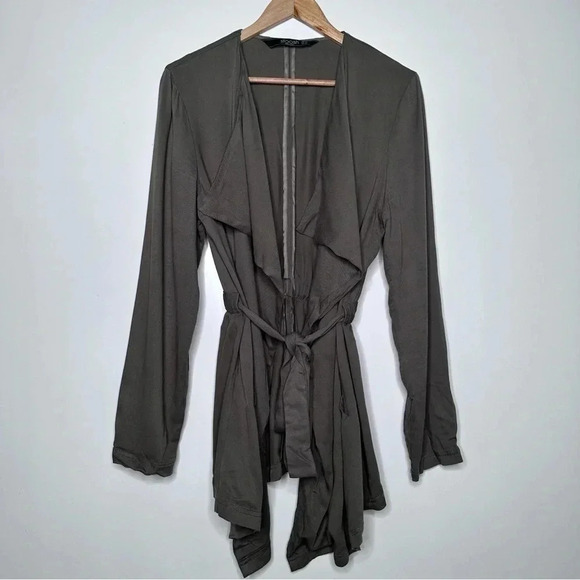 Stoosh Olive Green Drape Front Belted Lightweight Jacket Size XL - Picture 1 of 8